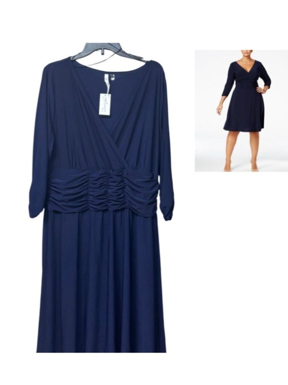 NY Collection Plus Size Ruched A-line Dress, Navy, Sz. 2X